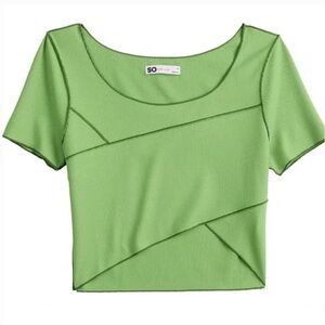 SO Contrast Seam Ribbed Cropped Top Punk Prep Green NWT